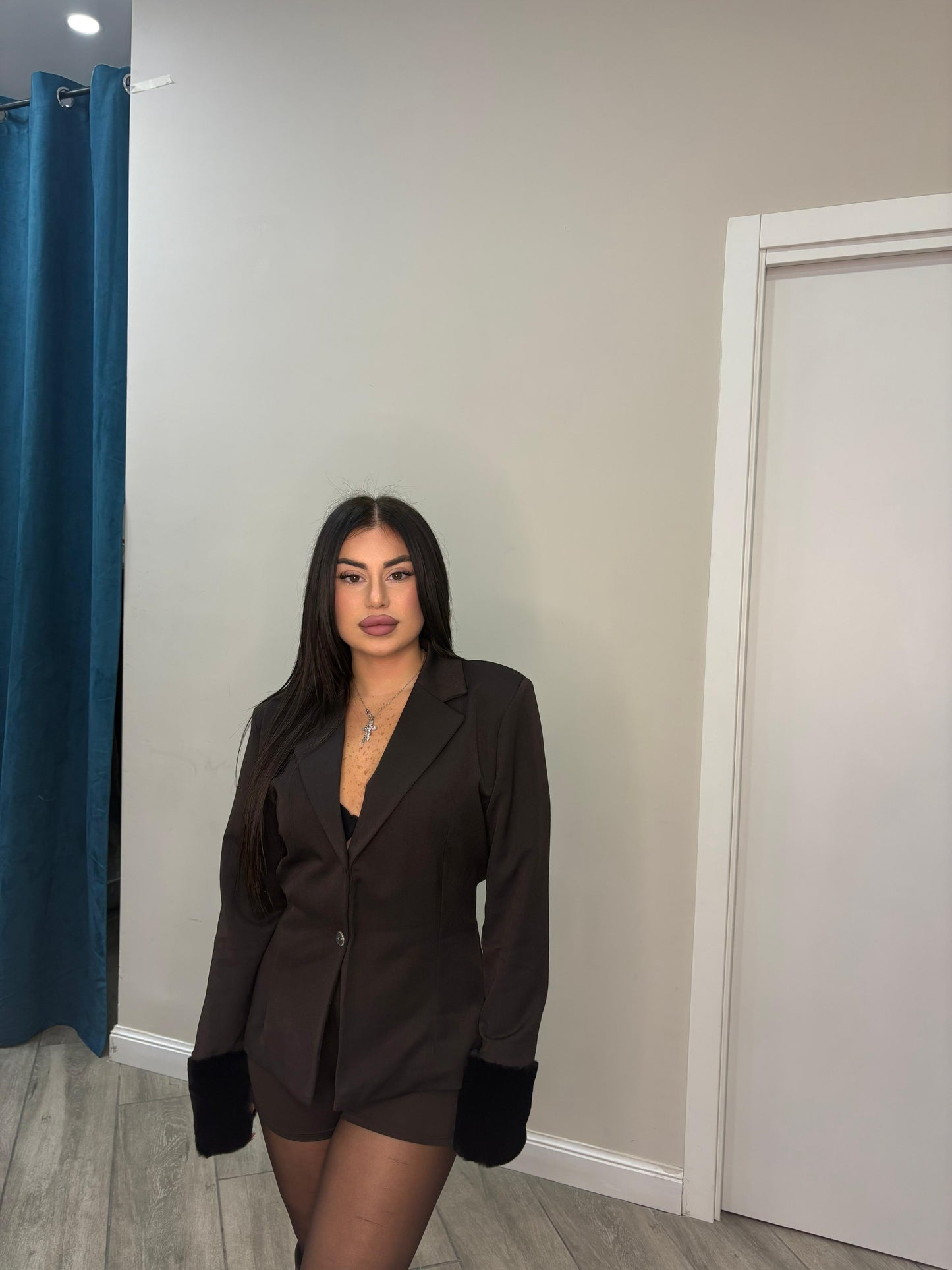 Blazer Con Manicotto Pelliccia