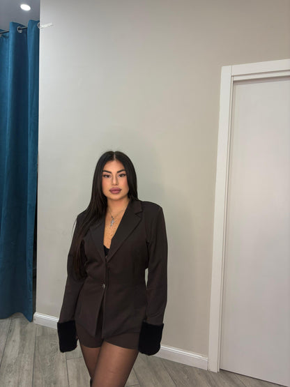 Blazer Con Manicotto Pelliccia